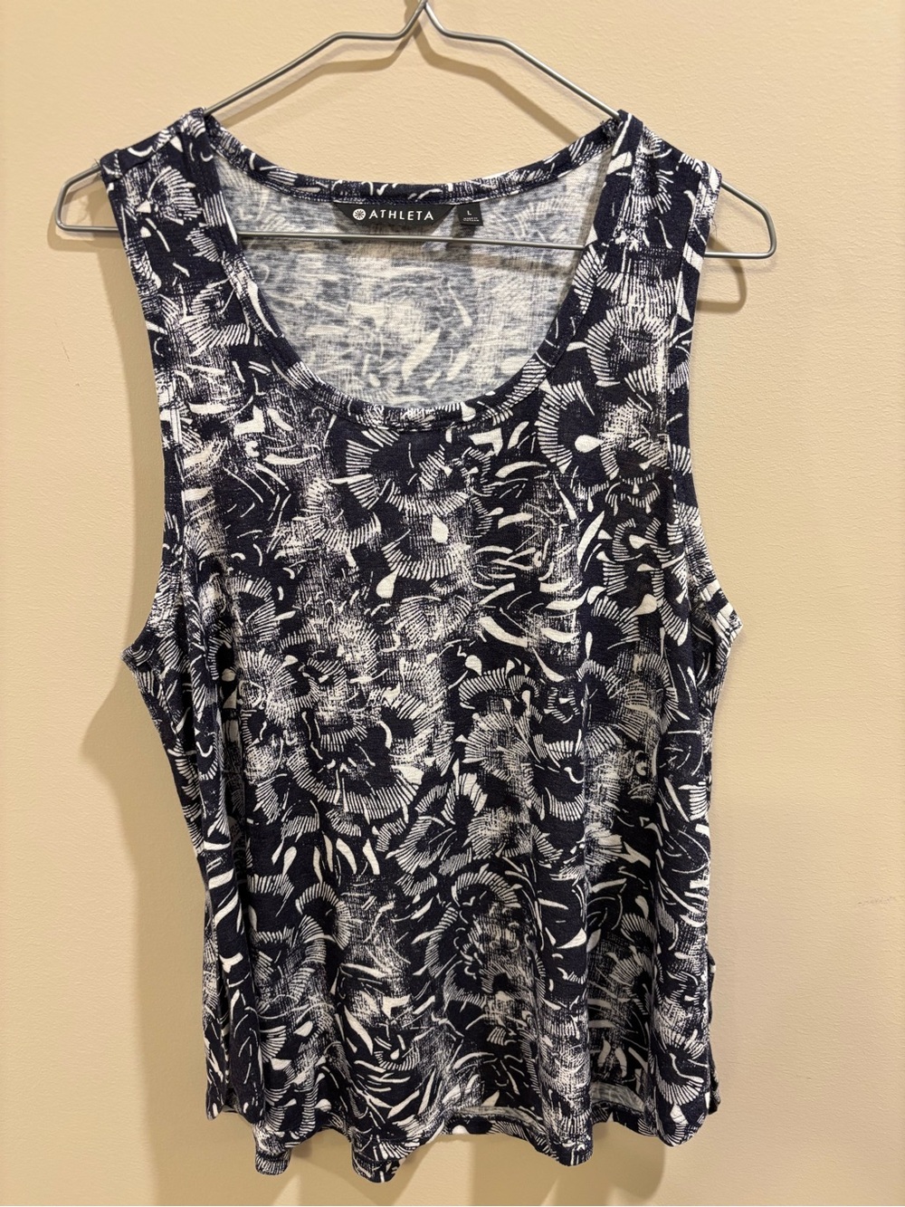 Athleta Breezy Navy and White Abstract Floral Tank